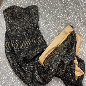 Black and Nude/Tan Sequin Strapless Dress